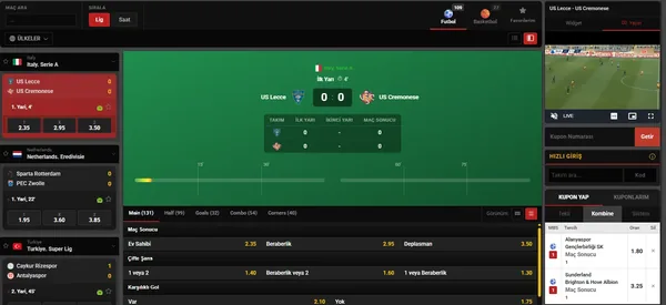 Canlı bahis sayfası ekran görüntüsü - canlı mac, oranlar ve stream